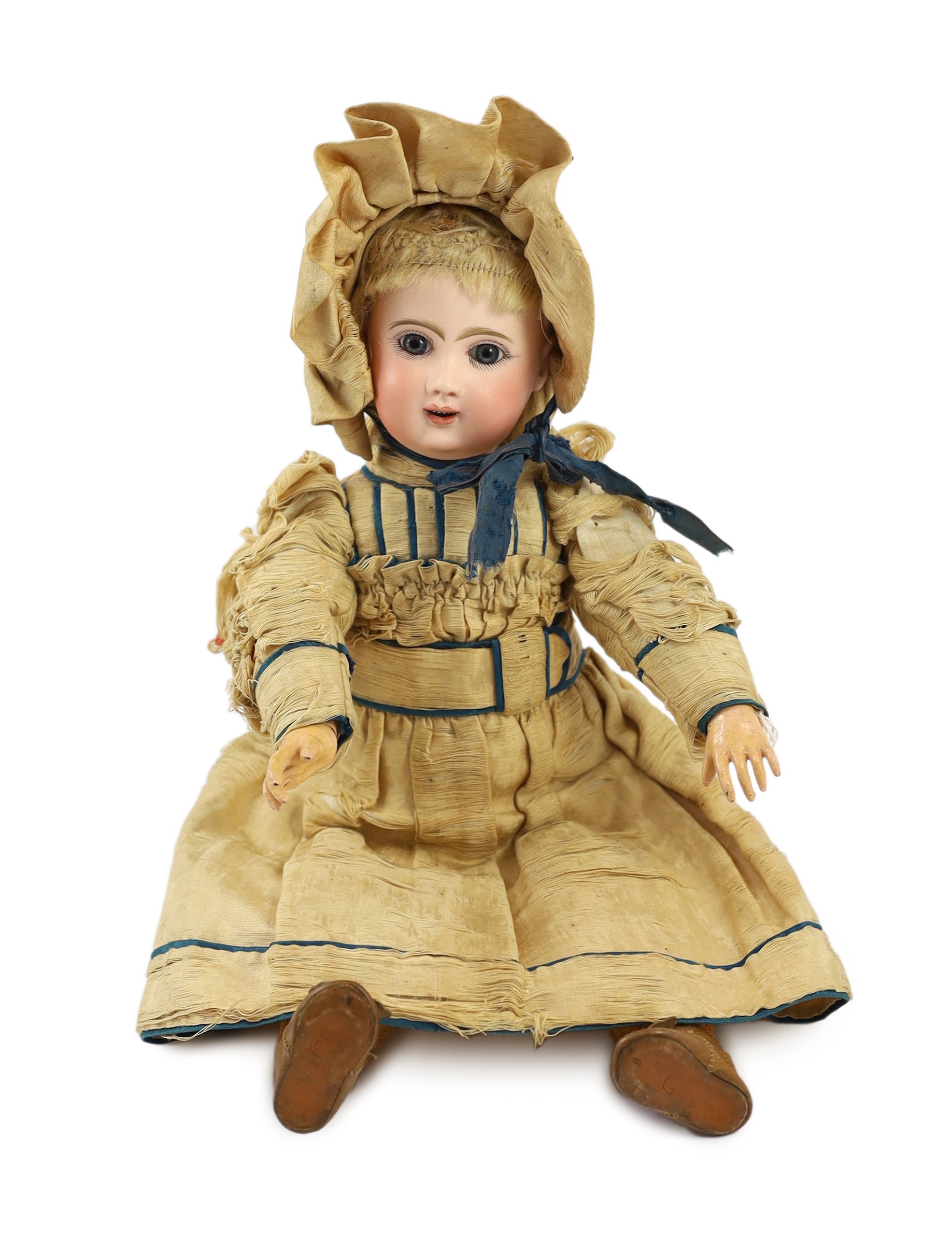 An Henri Alexandre Bébé Phénix pressed bisque doll, French, 1889, 16.5in.